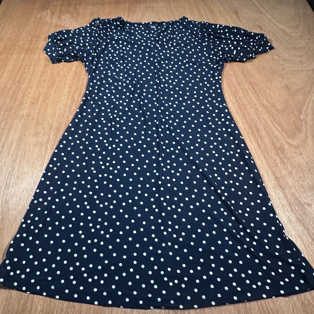 Tommy Hilfiger Dress Women 12 Navy Blue Polka Dot Puff Sleeve A-Line A22J1517